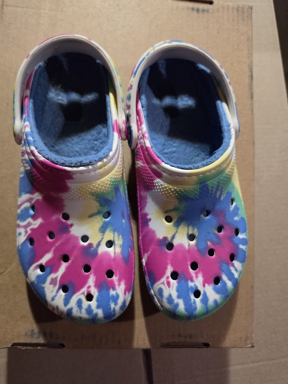 Tie-Dye Clog Shoes with Blue Fur Liner